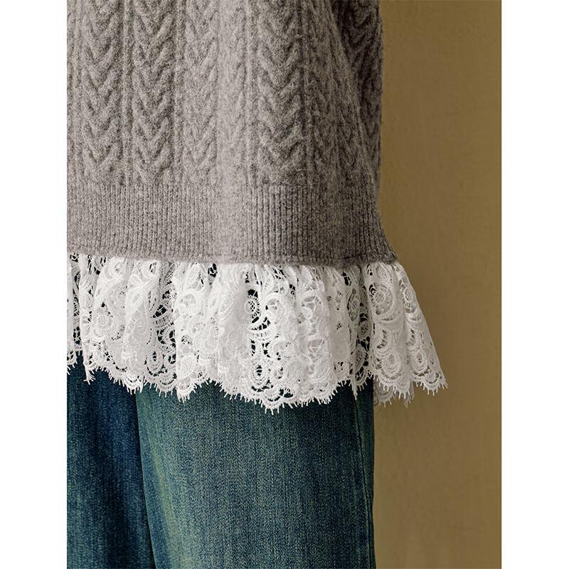 INMAN Women's Retro Lace Splicing Cable Knit Pullover Sweater