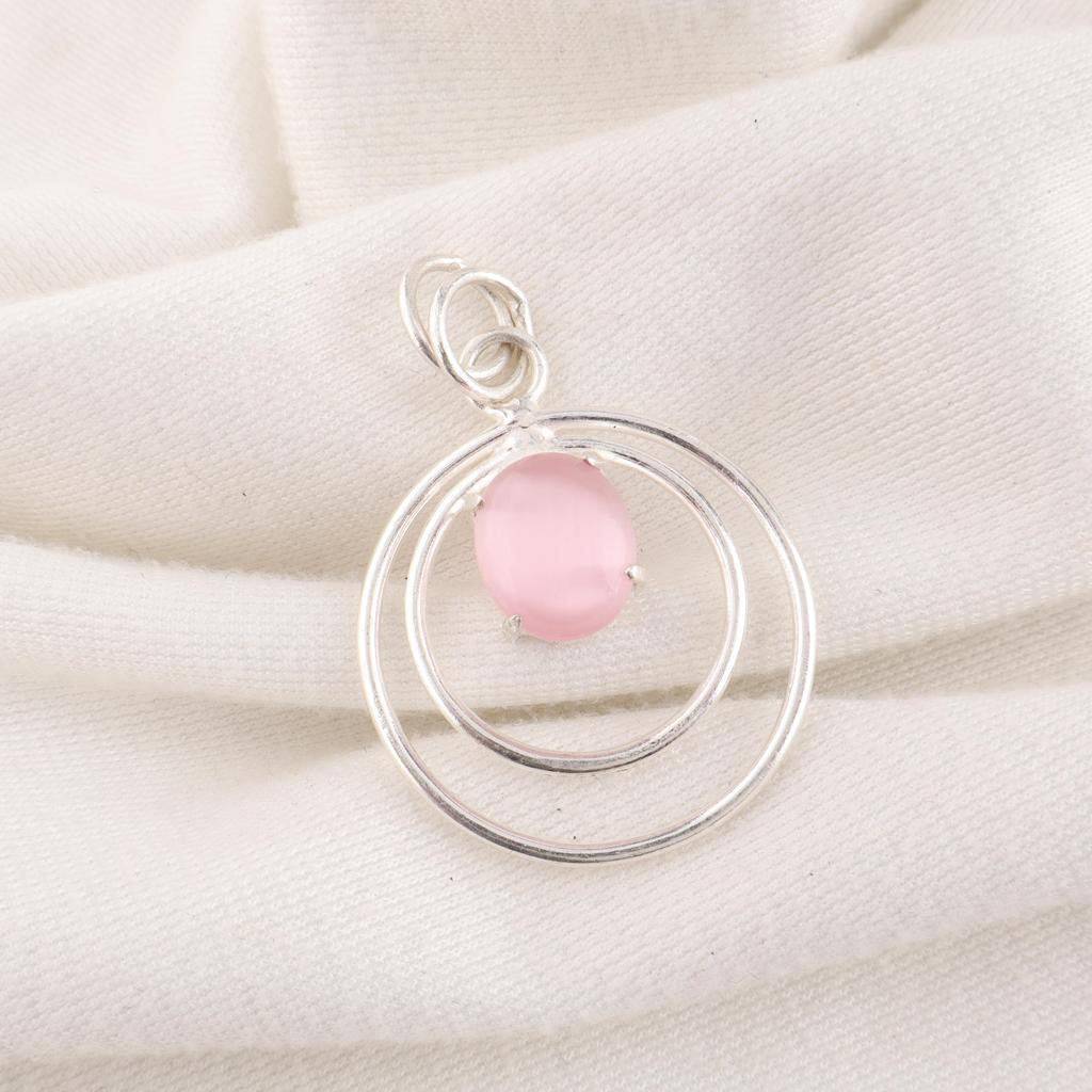 Pink Cat's Eye Pendant, 925 Sterling Silver Pendant Jewelry, Handmade Pendant Gemstone Jewelry For Memorial Day