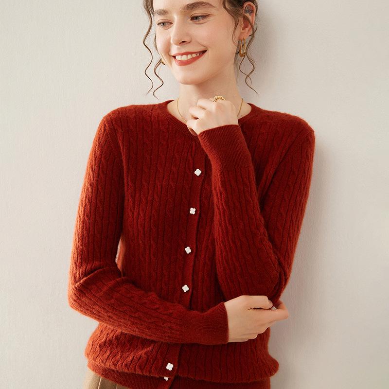 

Женский кардиган из кашемира крупной вязки с круглым вырезом – Корейский стиль, приталенный силуэт для осени и зимы L (115-125 lbs)