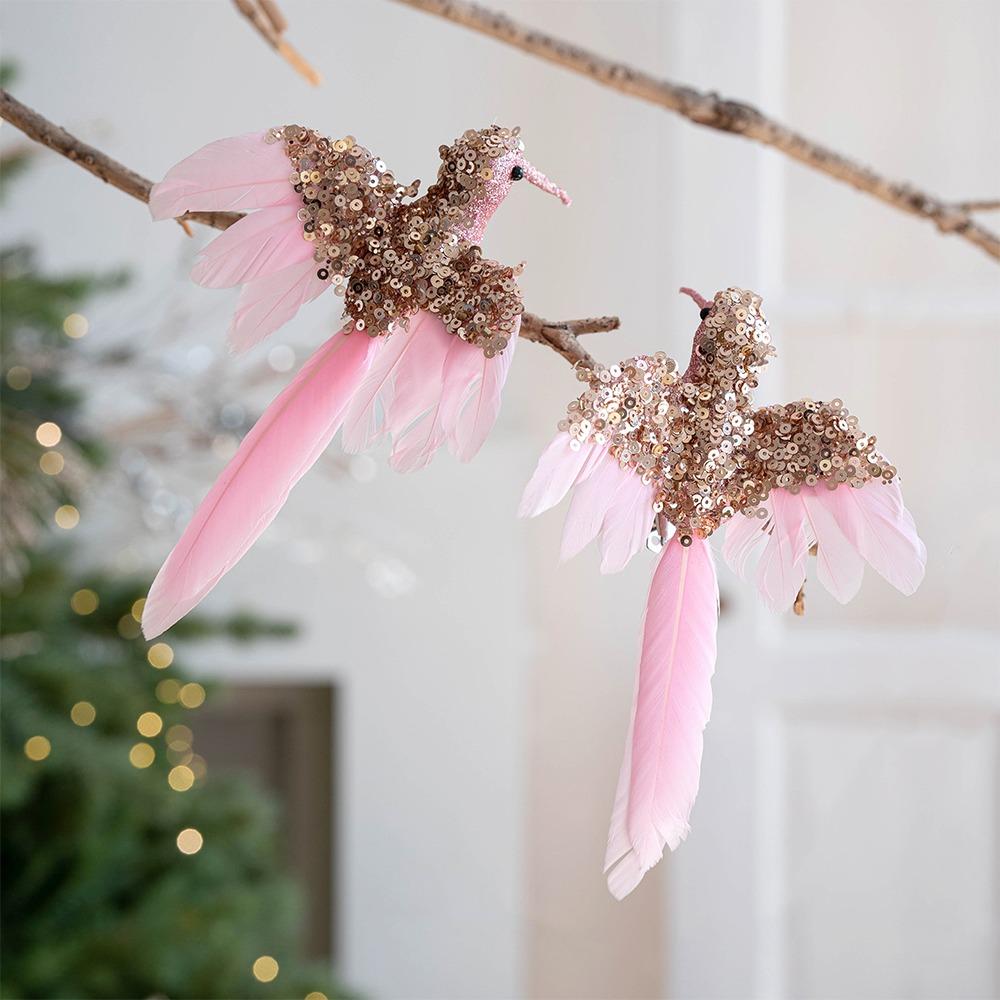 

2 шт. Красивые украшения в виде птиц из перьев, Реалистичные искусственные подвески в виде птиц, Домашний праздничный декор розовый