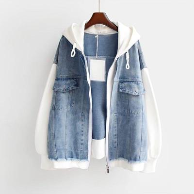 Große Kapuzen-Denim-Baseballjacke - Fake-Zweiteiler, Lockerer Schnitt für den Frühling