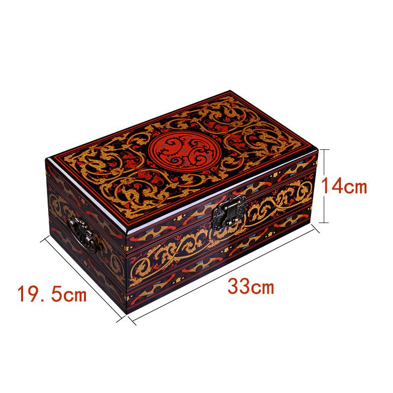 Vintage Chinese Lacquer Jewelry Box Han Pattern Classical Wooden Gift Box Luxury Storage