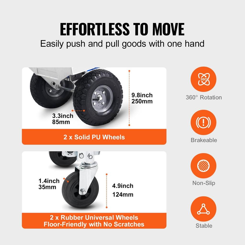 Aluminum Hand Truck, 2 in 1, 800 lbs Load Capacity, Heavy Duty Industrial Convertible Folding Hand Truck and Dolly, Utility Cart Converts from Hand