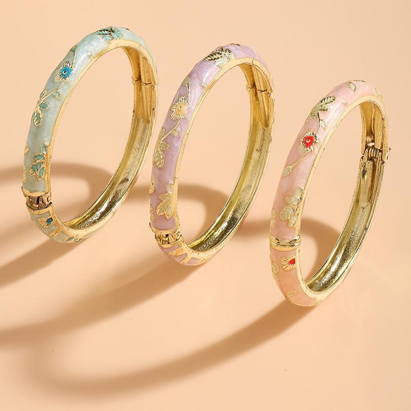 3 Pezzi Bracciale Vintage Boemo in Cloisonné per Donna Fiore Piccolo Smalto Placcato Oro Gioielli di Lusso Regali