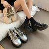 Modne francuskie białe buty Mary Jane damskie 2025 lato nowe buty na słupkowym obcasie temperament pojedyncze buty kokarda skórzane buty