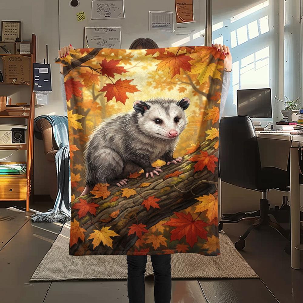 

1PC Animals and Autumn Print FlAannel Blanket, High quality Comfortable for All Seasons, Home Decor, Warmth and Comfort 80cm x 120cm