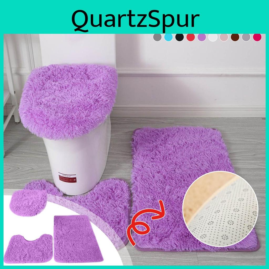 Mat Rug 3pc Bathroom Set Toilet Lid Cover Plain Solid Color Bathmats