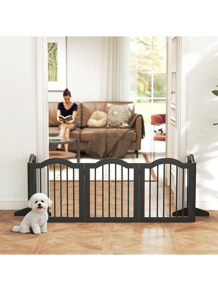 Freestanding Dog Gate with Support Feet for Doorway Black