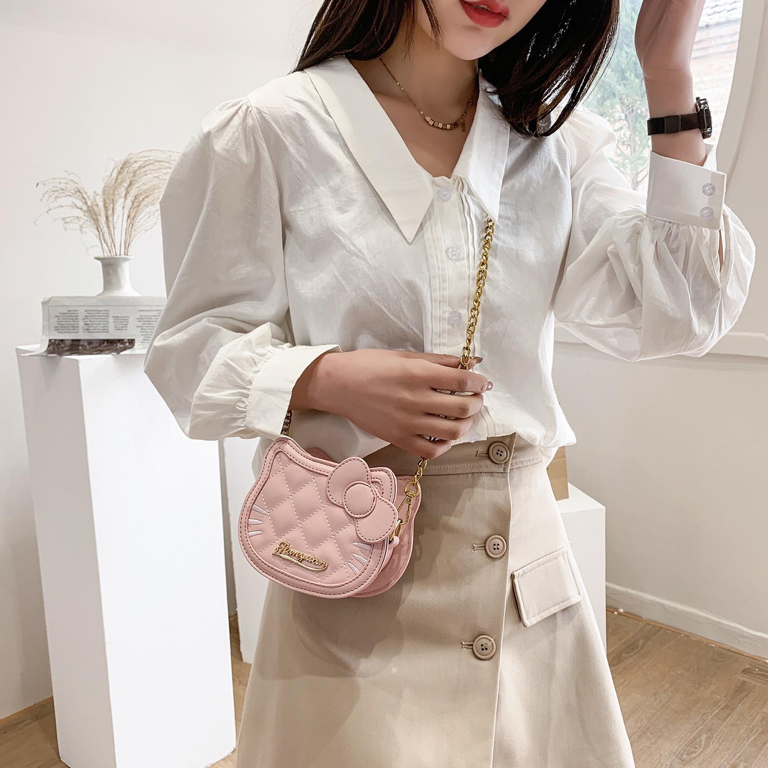 

Women K-T Shoulder Bag Fashionable Wallet Cartoon Purses Handbags Simple Rhombic Birthday Christmas Gift Small рожевий