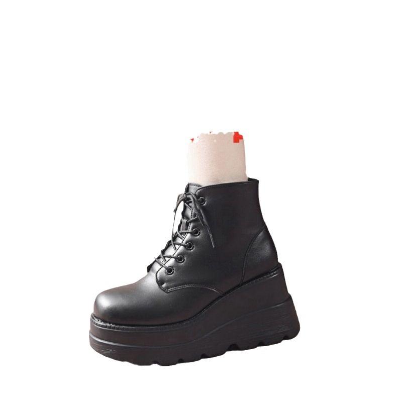 Fashion 2024 Latest Sloping Heel Height Increasing Casual Women's Shoes with Sponge Sole and British Style Short Tube Boots for Women