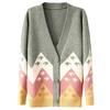 Vintage Blocked Jacquard Knitted Cardigan for Women Spring and Autumn Loose Long Sleeved Sweater Coat
