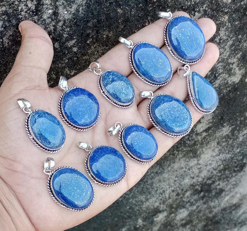Lapis Lazuli Gemstone 925 Sterling Silver Plated Handmade 5 PCs Fancy Pendants Jewelry SEN-77