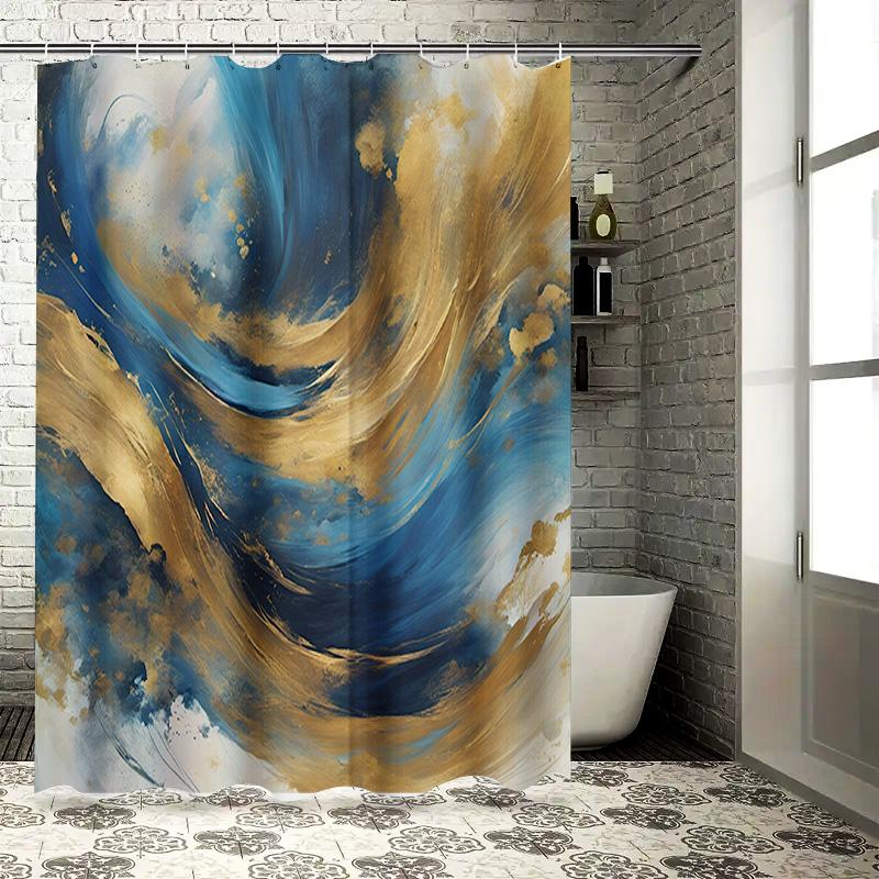 

Modern Luxury Shower Curtain Blue Gold Colorful Print Bath Decor Home Decoration Waterproof Fabric Shower Curtains For Bathroom 90x180cm