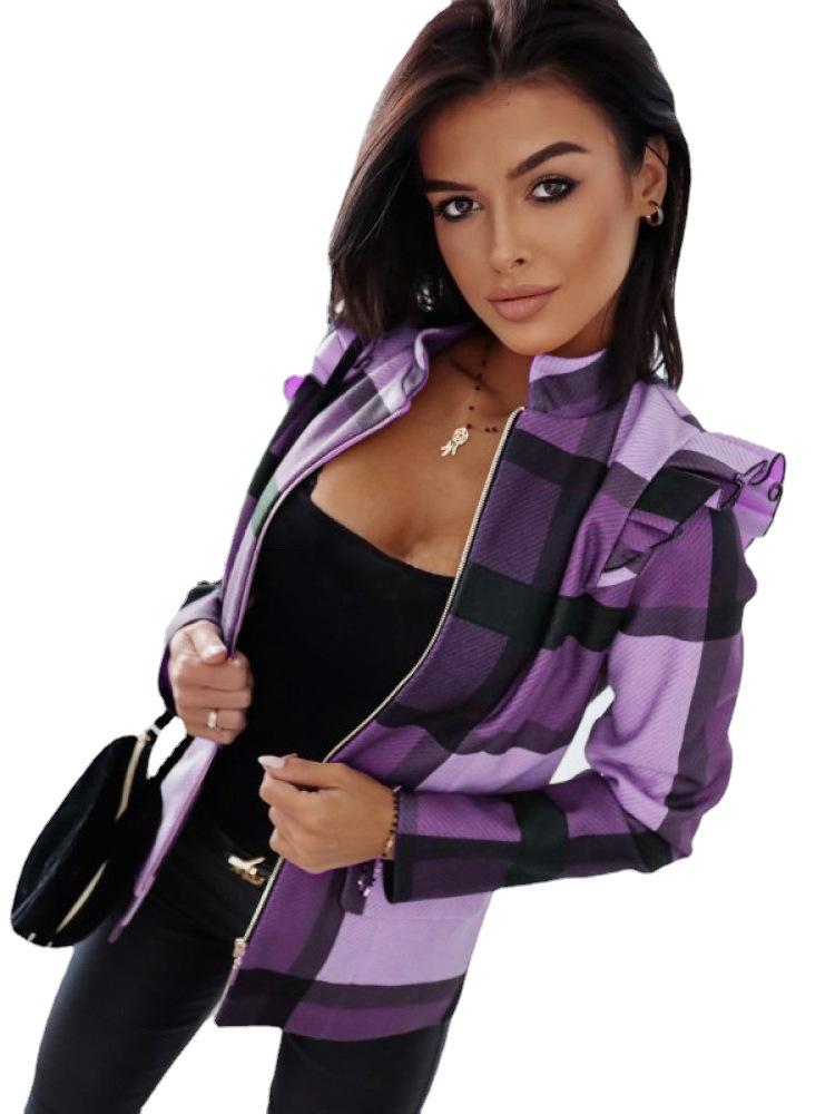 Autumn/Winter 2022 Slim Fit Plaid Print Zipper Jacket