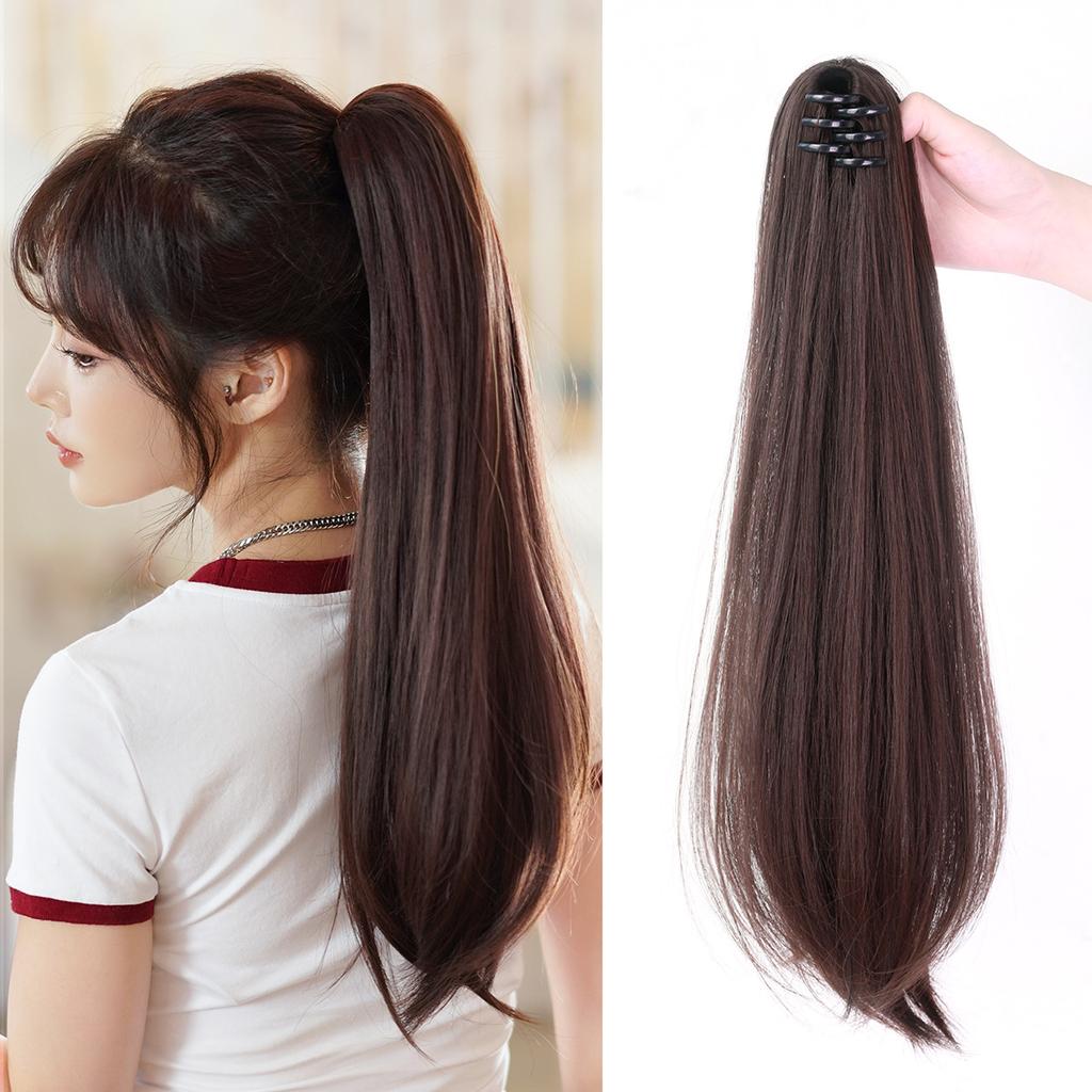 High Quality 20 Inch Ponytail Wig Female Internet Celebrity Invisible Small Clip Simulated Straight Hair Soft Fluffy Commonly Used Daily