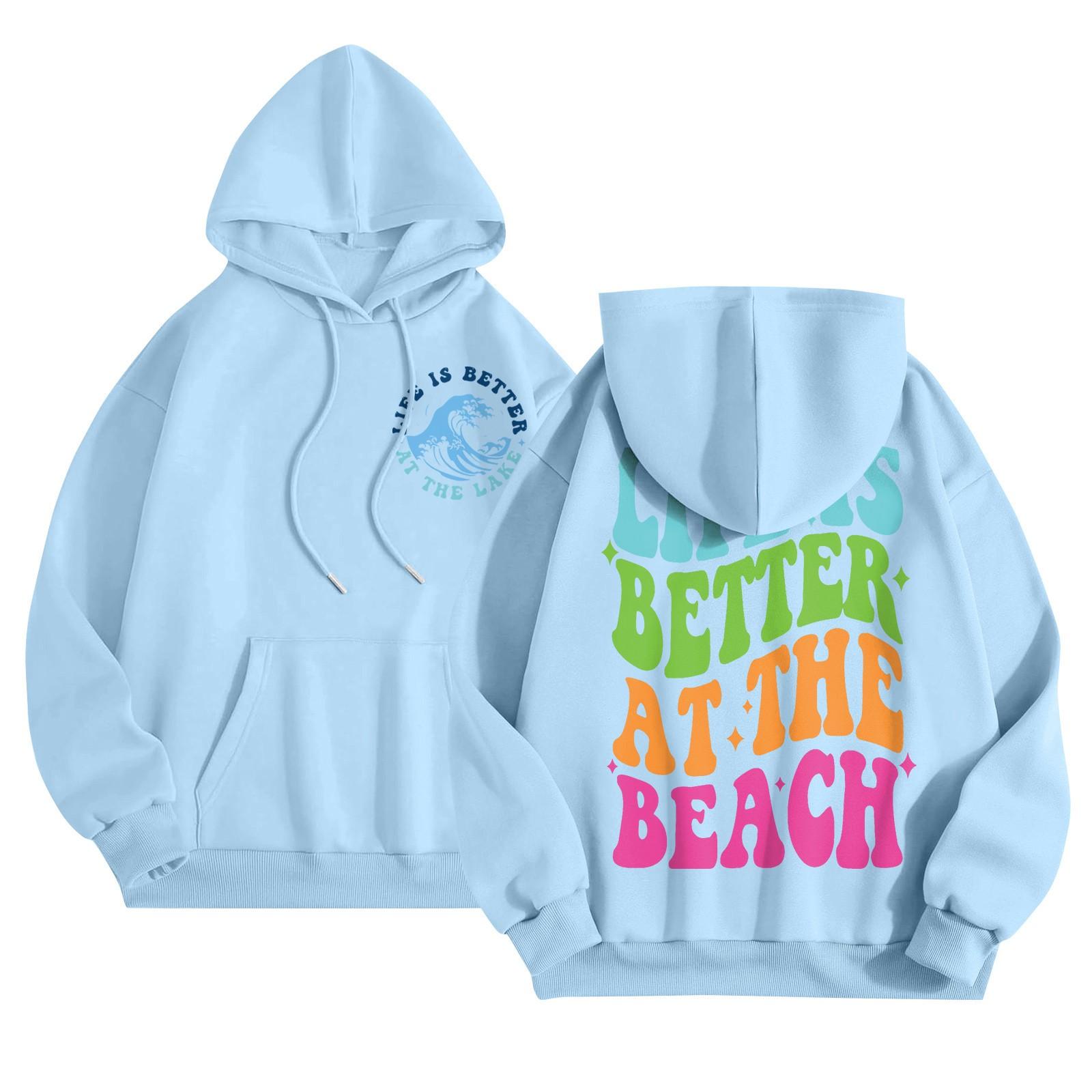 

Графические толстовки с капюшоном для женщин Милый пуловер с длинным рукавом Опрятные толстовки с капюшоном с принтом букв Осень-зима L синий