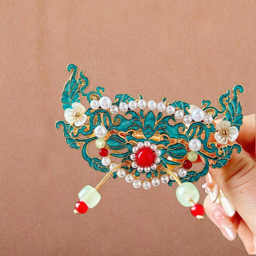 Elegant Blue Cloud Pearl Hairpin with Tassel