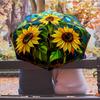 Retro Sunflowers Printed Umbrella Windproof Folding Umbrella Portable Sun and Rain Umbrella Suitable for Gifting