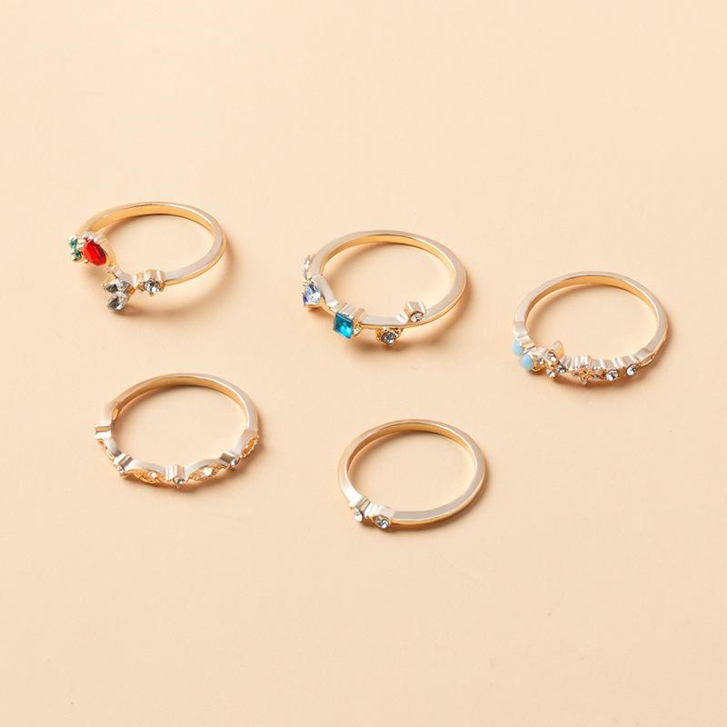 Open Gold Plated Flower Ring Set Alloy Jewelry Niche Diamond Set Pair Ring Women's Diamond