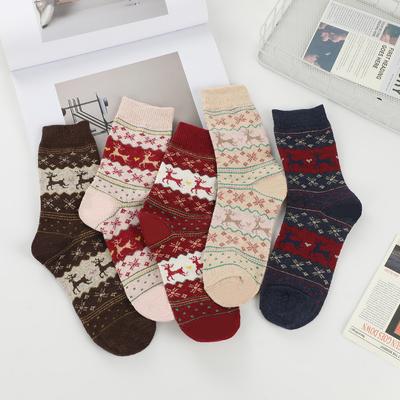5-1 Paar dicke Socken mit Hirschdruck, bequeme und warme Weihnachtsstrümpfe, Damensocken