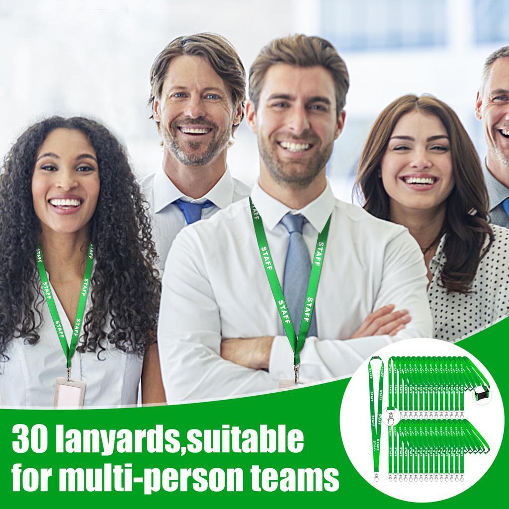 30 Pcs Safety Breakaway Staff Lanyards Pre Printed Green Neck Lanyard Staff Neck Strap With Swivel Plastic Clip And Safety Break