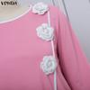 VONDA Two Piece Suit Women Retro Long Sleeve Splicing Blouse and Pants Casual Office Sets