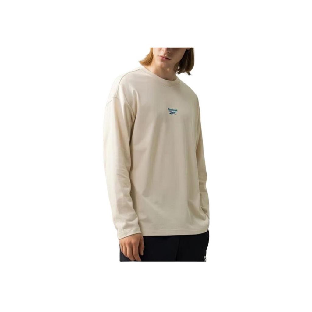 Reebok Fashion Retro Loose Simple Casual Versatile Round Neck Breathable Long Sleeve T-Shirt Unisex Tops Beige 24FRM503UGM1
