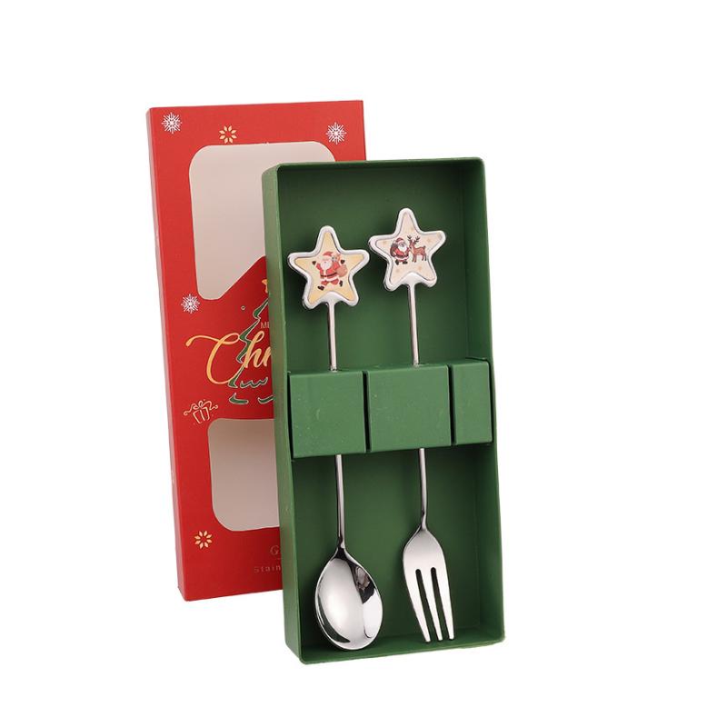 

2/6 шт. Рождественский набор ложек для перемешивания и золотых десертных вилок с дизайном елки с пятью звездами для рождественской вечеринки, подарок, столовая посуда D 2PCS
