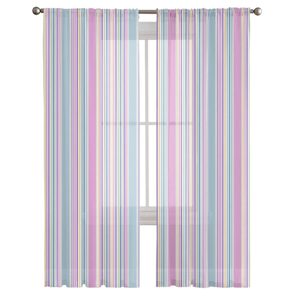 Colorful Striped Texture Tulle Curtains For Living Room Sheer Curtain For Bedroom Window Blinds Voile Curtains