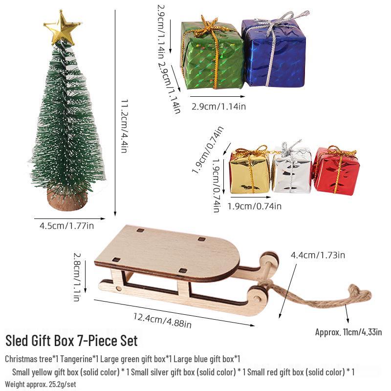 Mini Wooden Sled and Ornaments DIY Gift Set for Christmas Tree Decor