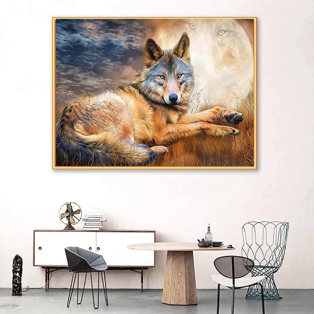 5D Diy Diamant Pictură Prairie Animal Lup Set punct de cruce complet broderie cu diamante Mozaic Artă Imagine cu strasuri Decor Cadou