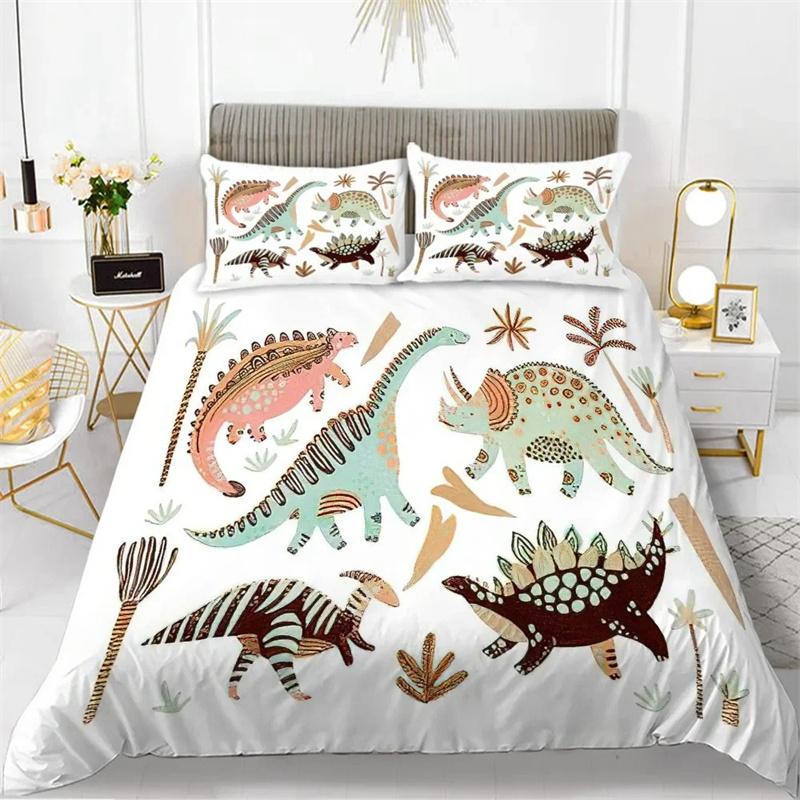 3D Small Dinosaur Cartoon Cute Simple Bedding Set Couple King Single Size for Kids Children Polyester Quilt Cover Pillow Case