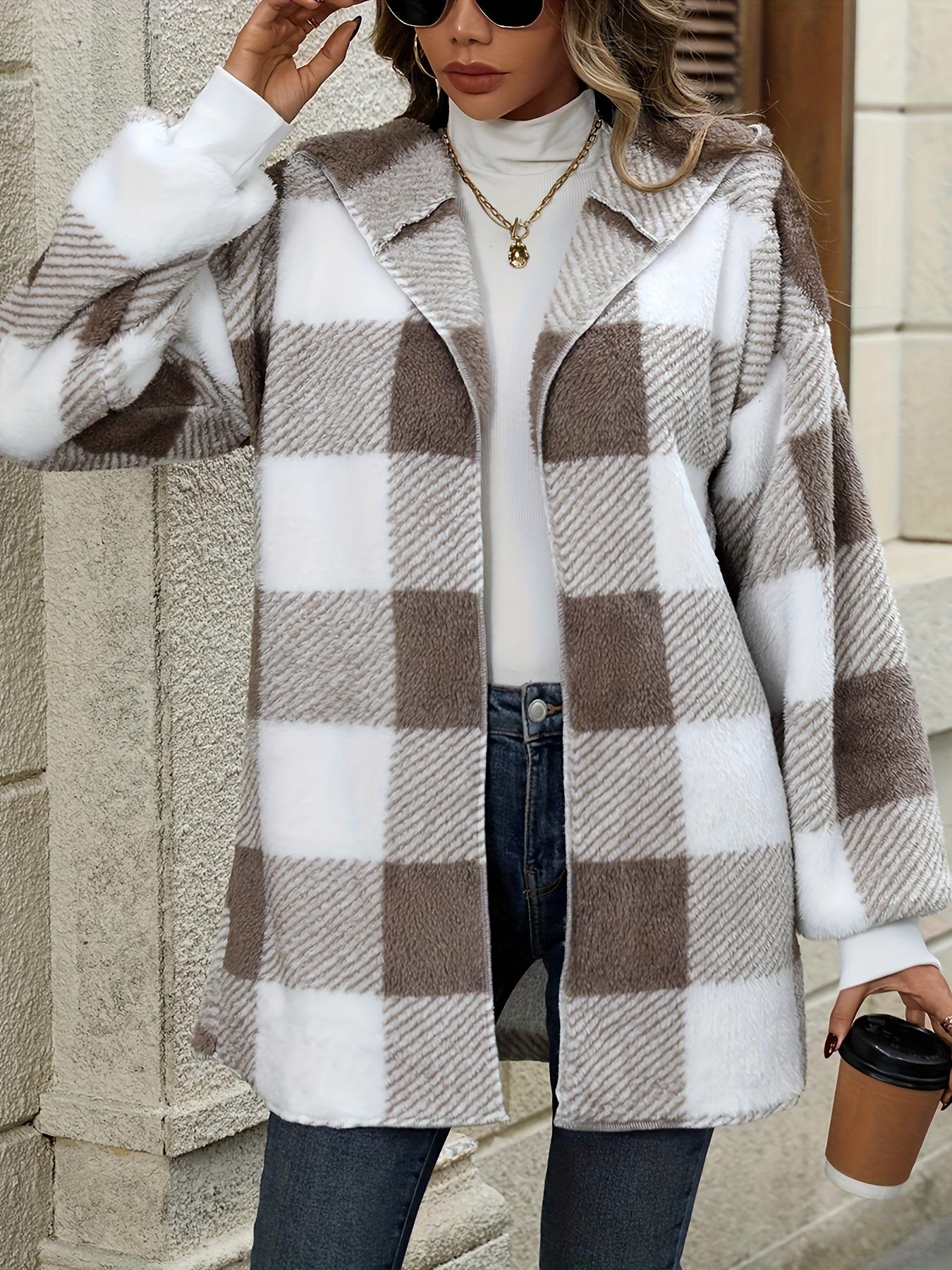 

Women s long fleece sweater new style European and American jacket loose plaid wool cardigan fashion XXL хакі