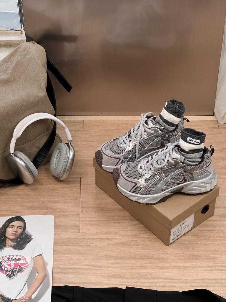 Leather breathable mesh dad shoes women's 2025 summer new thick-soled heightening versatile thin casual jogging sneakers