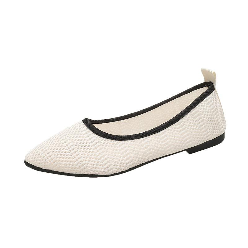 Flying woven pointed single shoes women's autumn corrugated large size breathable flat-soled beanie shoes one pedal lazy shoes