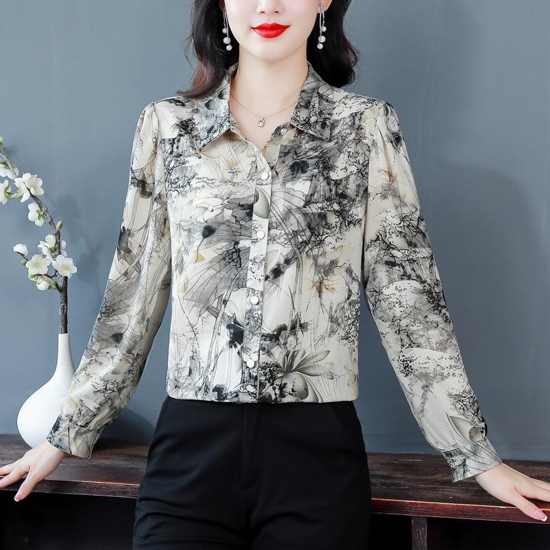 Women's Autumn High-End French Silk Print Blouse - Chic & Unique