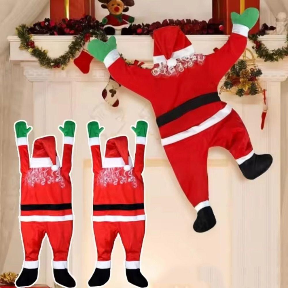Flannel Clothes Santa Hanging Ornaments Outdoor Climbing Santa  For Home Door Window Decoration