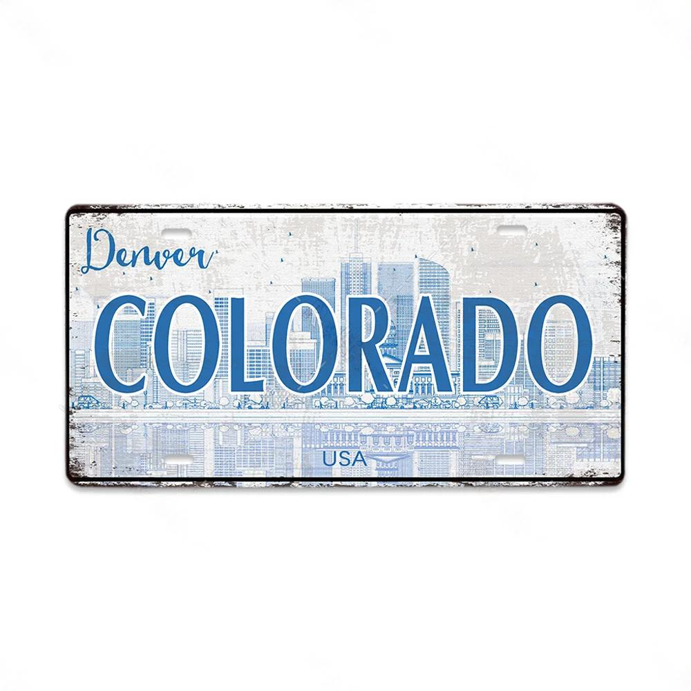 Vintage Country Metal Signs Posters Licenses Plate Decor for Living Room Colorado Lansing Nevada Ohio Washington Plaque