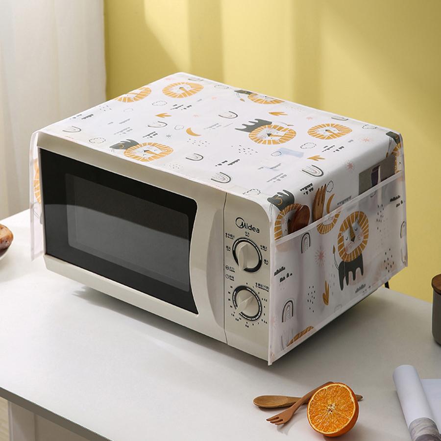 1pc Simple Microwave Dust Cover Waterproof and Oilproof Household Oven Cover Towel with Side Pocket Storage 7 Fancy Options