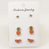 Silver Needle New Small Fresh Oil Dripping Fruit Ear Stud Women's Three-piece Set, Pineapple Orange Small Student Earrings