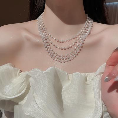 Pearl Korean Pearl Necklace Zinc Zinc Alloy Pearl Choker Sweet Multi-layered Pearl Necklace Wedding Party