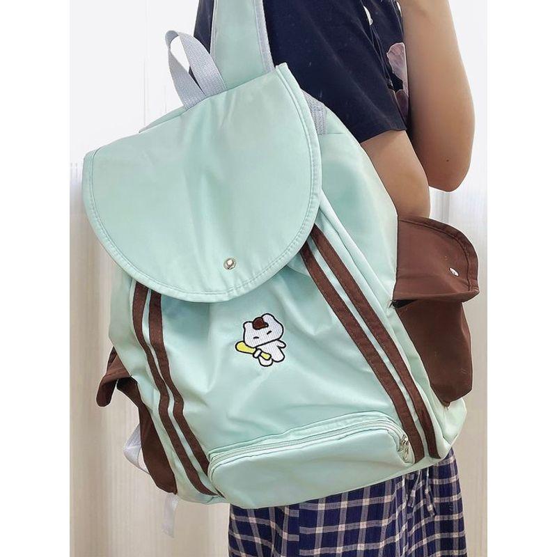 

It is super cute! Large Capacity Cartoon Backpack Women 2025 Spring and Summer New All-Match Drawstring Contrast Color Student Backpack Mint Green Baseball Cat