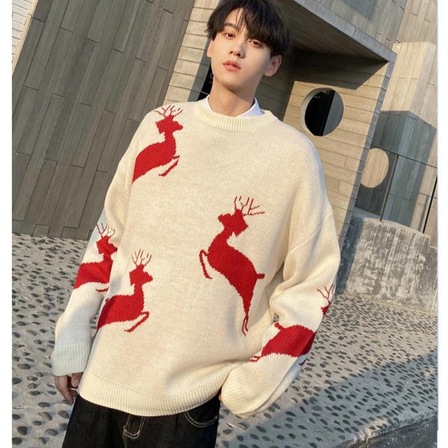 

Рождественский свитер для женщин, осень-зима, корейский свободный свитер с оленем, свитер для мужчин и женщин, свободные свитера для пар XXL бежевый