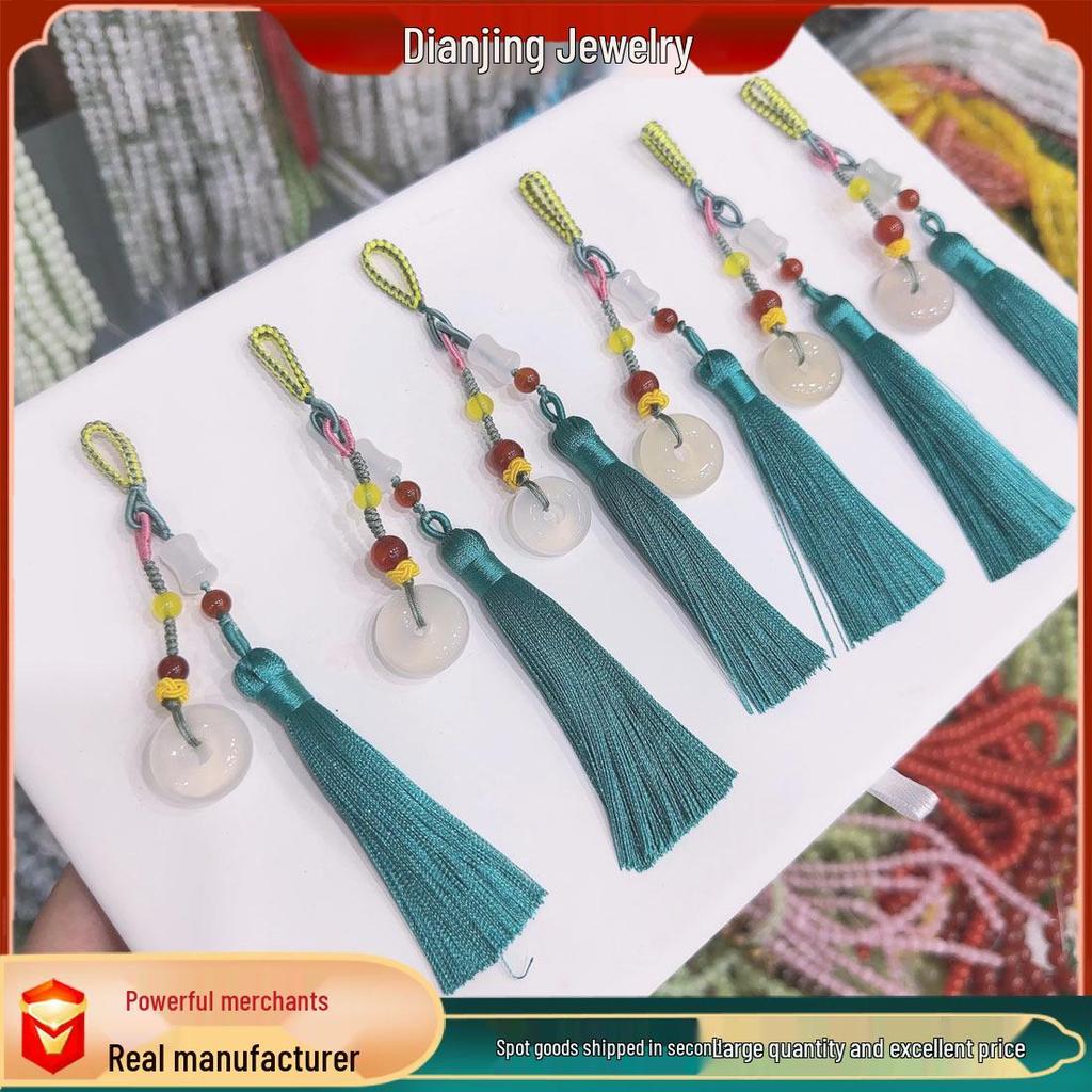 Colgante de Ágata con Borla de Vaina de Loto para Qipao y Accesorios