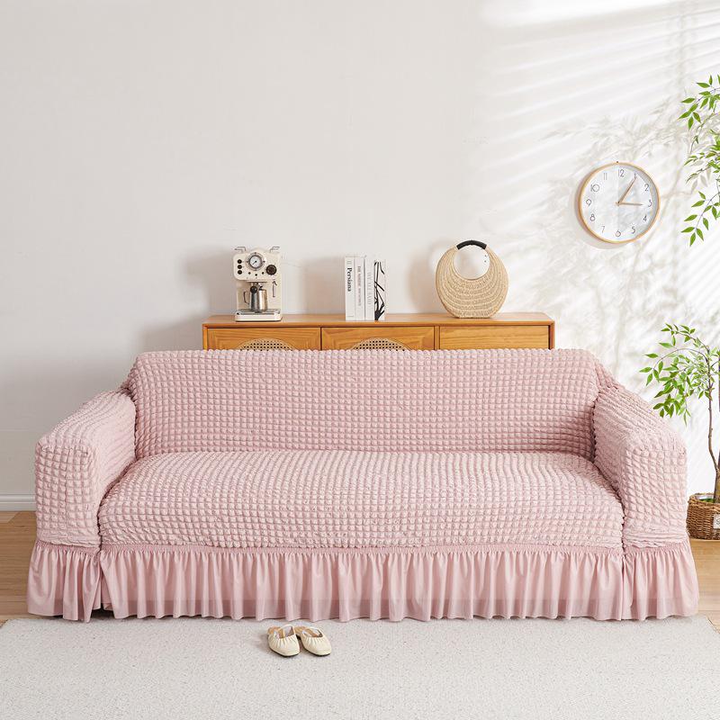 Four Seasons Wind Bubble Gauze Sofa Skirt, Thick & Fully Wrapped, High-End Elastic Cover for Lazy Person