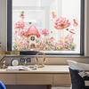 Static Cling Window Film Fairy Mushroom House with Girl In Flowers Double Sided View Decorative Window Sticker