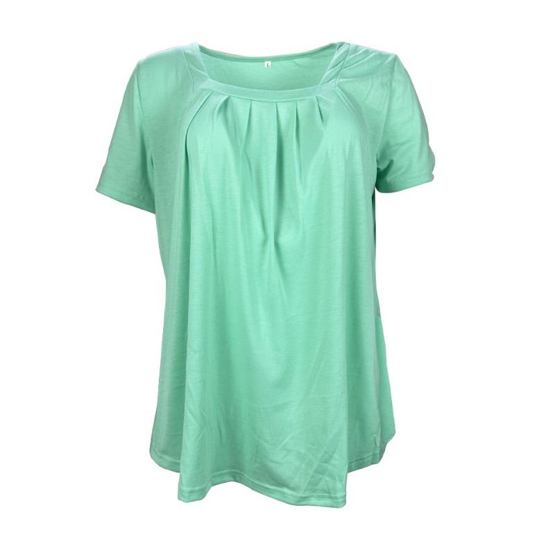T-shirt d'été à manches courtes pour femmes, plissé, à col carré, grande taille, couleur unie, haut ample, mode élégante pour le bureau, décontracté simple