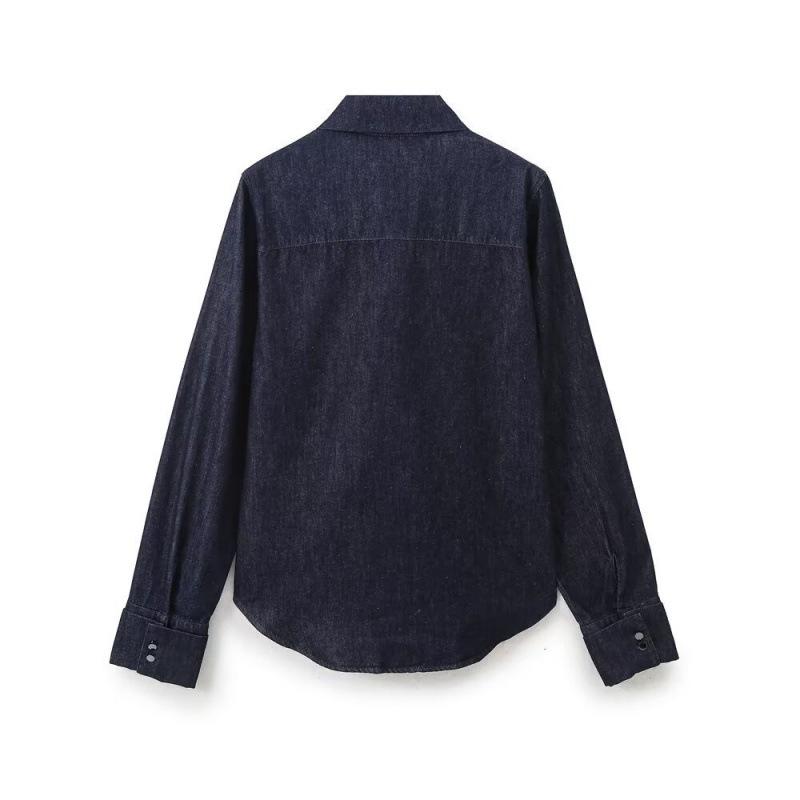European & American Women's Casual Denim Bow Tie Lace-up Shirt with Wide-leg Pants - Early Autumn Fashion