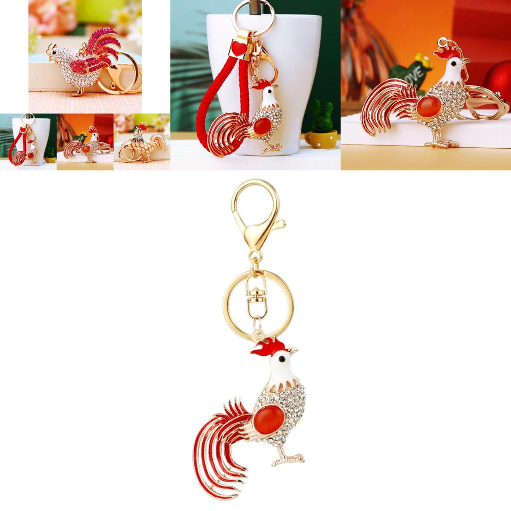Charming Rhinestone Rooster And Hen Car Keychain Accessory For Women With Creative Design