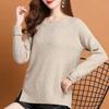 Fall/Winter Women's Crewneck Sweater Loose Slit Knitwear Pullover Solid Color Stretch Knit Top